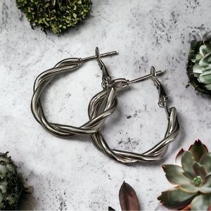 Women’s Silver Tone Medium Wrap Hoop Earrings